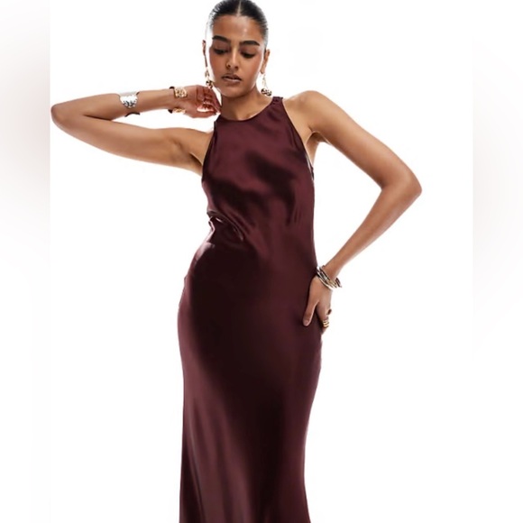 VICI LE LIS COLLECTION WINE COLOR SATIN SLIP MAXI DRESS BACK ZIPPER NWT MEDIUM - Picture 1 of 9